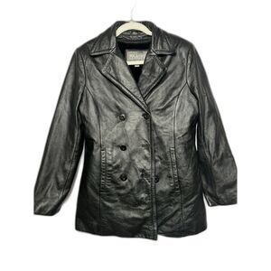 Wilson's Leather Coat Women's Size Small Black Pea Coat Classic Lined Winter